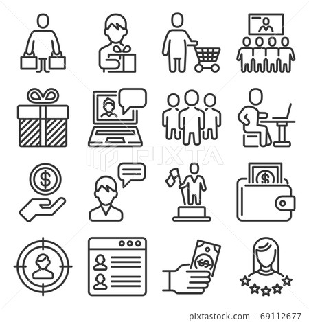 Consumer and Shopping People Icons Set on White Background. Vector Consumer and Shopping People Icons Set on White Background. Vector 69112677