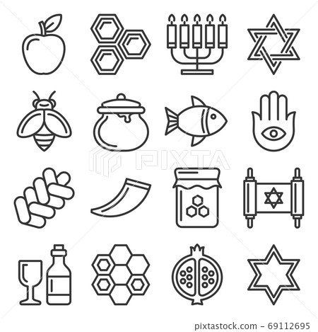 Rosh Hashanah Icons. Jewish New Year Set. Vector Rosh Hashanah Icons. Jewish New Year Set. Vector 69112695