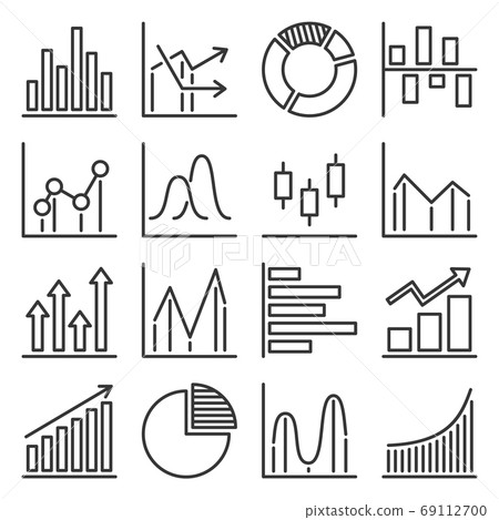 Diagram and Graphs Icons Set on White Background. Line Style Vector Diagram and Graphs Icons Set on White Background. Line Style Vector 69112700