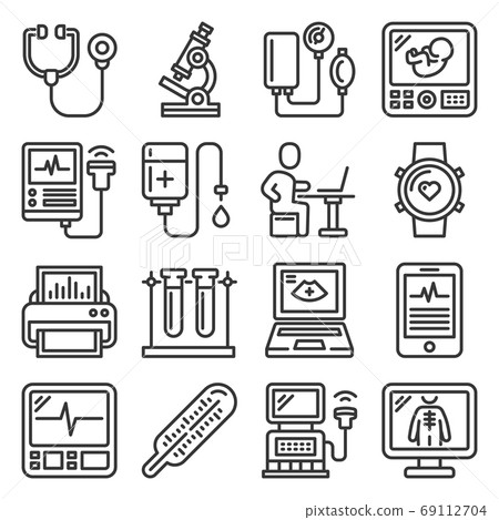 Medical Equipment for Diagnostic Icons Set. Vector 69112704