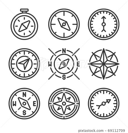Compass and Wind Rose Icons Set on White... - Stock Illustration ...