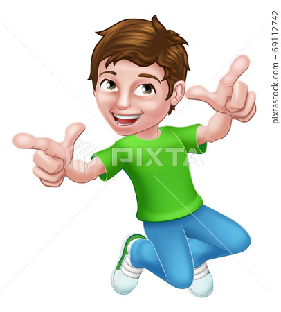Happy Jumping Boy Kid Child Cartoon Character 69112742
