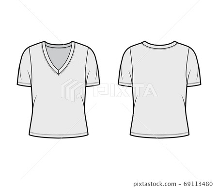 V-neck jersey t-shirt technical fashion illustration with short