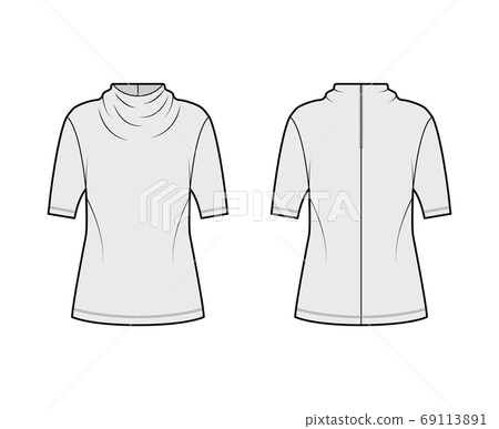 Top technical fashion illustration with elegant draped neckline, short sleeves, oversized, back button-fastening keyhole Top technical fashion illustration with elegant draped neckline, short sleeves, oversized, back button-fastening keyhole 69113891