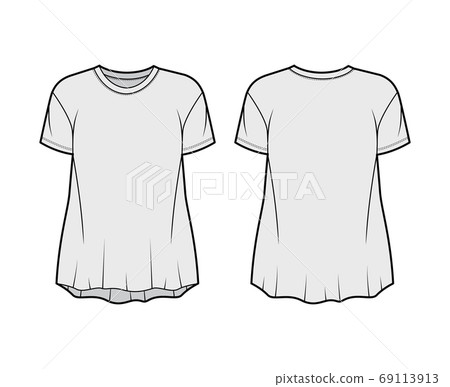 Boyfriend slub cotton-jersey T-shirt technical fashion illustration with crew neck, short sleeves, relaxed silhouette. Boyfriend slub cotton-jersey T-shirt technical fashion illustration with crew neck, short sleeves, relaxed silhouette. 69113913