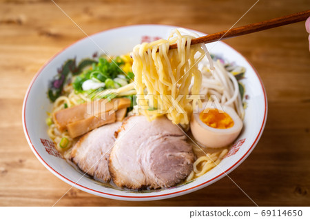 authentic Miso Ramen on wooden board 69114650