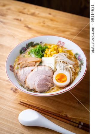 authentic Miso Ramen on wooden board authentic Miso Ramen on wooden board 69114651