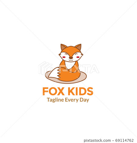 Cute Fox cartoon illustration smile and happy for animal orange logo design Cute Fox cartoon illustration smile and happy for animal orange logo design 69114762