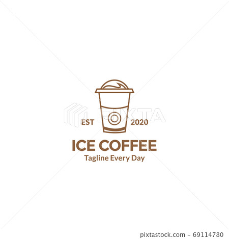 Ice cup drink line logo design Ice cup drink line logo design 69114780