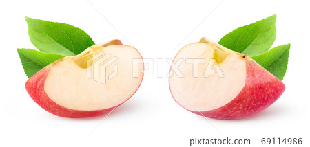 Two images of red apple slice isolated on white Two images of red apple slice isolated on white 69114986