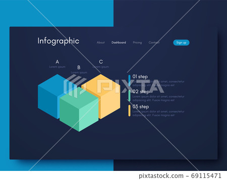 Vector graphics infographics with six options. Template for creating mobile applications, workflow layout, diagram, banner, web design, business reports with 6 steps. 69115471