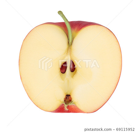 Isolated apple. Whole red, pink apple fruit with leaf isolated on white,  with clipping path Stock Photo