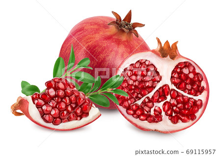 Pomegranate isolated on white background with clipping path and full depth of field. Pomegranate isolated on white background with clipping path and full depth of field. 69115957