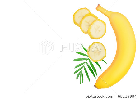 banana isolated on white background. Top view with copy space for your text. Flat lay. 69115994