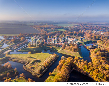 Aerial view of Fortification village of Bourtange 69116272