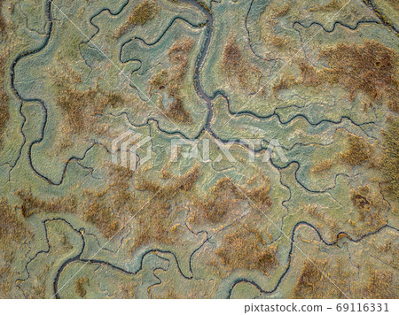 Aerial view of tidal marshland Aerial view of tidal marshland 69116331