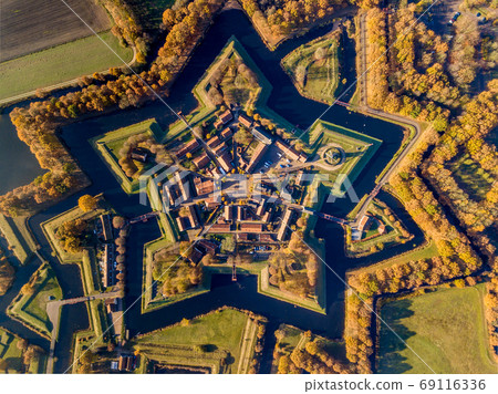 Aerial view of Fortification village of Bourtange 69116336
