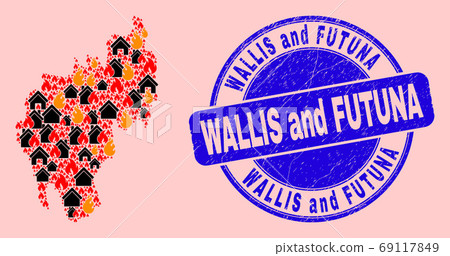 Tripura State Map Collage of Fire and Realty and Scratched Wallis and Futuna Seal Stamp 69117849