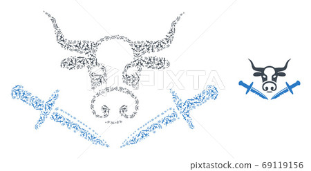 Cow Butchery Knives Fractal Collage of Self Items - Stock Illustration ...