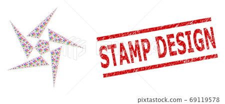 Abstraction Composition of Abstraction Items and Scratched Stamp Design Stamp 69119578