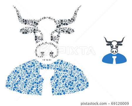 Bull Chief Fractal Composition of Self Icons - Stock Illustration ...