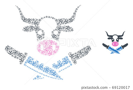 Cow Butchery Fractal Collage of Self Items - Stock Illustration ...