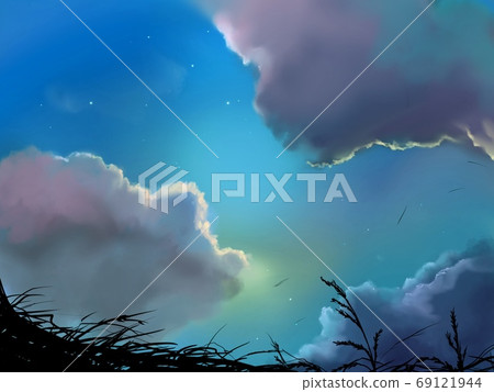 Landscape Painting Of Night Sky Clouds Stock Illustration