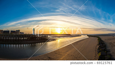 Wooden Pier and Lighthouse 69123761