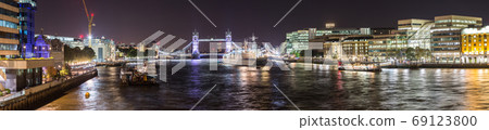 Tower Bridge and HMS Belfast warship in London 69123800