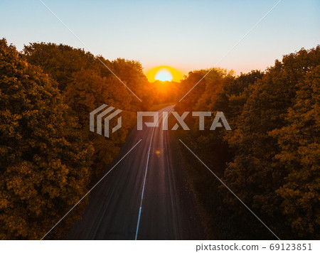 aerial view of autumn highway in forest 69123851