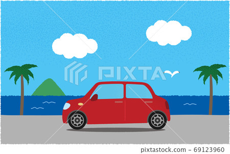 矢量圖的一輛紅色的汽車，在海邊的路上 69123960