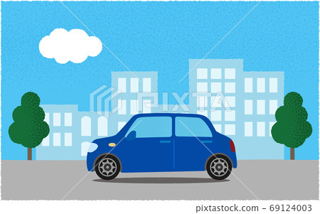 Vector illustration of blue car traveling on city road Vector illustration of blue car traveling on city road 69124003