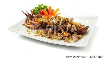 Deep Fried Squids with Crispy Garlic Thai Food Asian fusion Styl 69124870