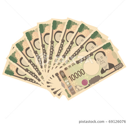Illustration of 10 fan-shaped new bills of 10,000 yen bills Illustration of 10 fan-shaped new bills of 10,000 yen bills 69126076