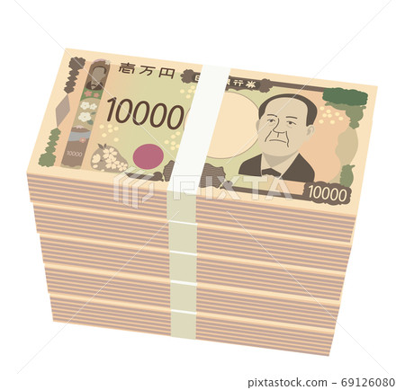 Illustration of a stack of stacked new bills of 10,000 yen bills 69126080