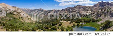 Aerial view of the beautiful Dollar Lakes and landscape 69126176
