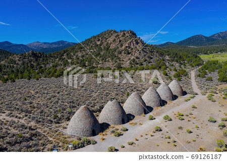 Aerial view of the beautiful Ward Charcoal Ovens State Historic 69126187
