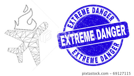 Blue Scratched Extreme Danger Stamp Seal and Web Mesh Fired Airplane Blue Scratched Extreme Danger Stamp Seal and Web Mesh Fired Airplane 69127115