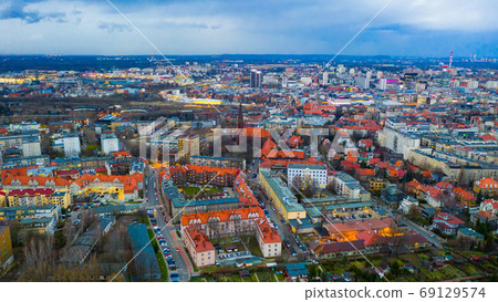 View from drone of Katowice cityscape at twilight View from drone of Katowice cityscape at twilight 69129574