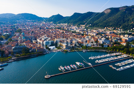 View of Como city on shore of lake 69129591