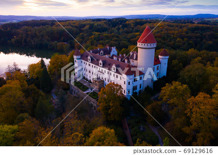 Top view of medieval castle Konopiste Castle. Czech Republic Top view of medieval castle Konopiste Castle. Czech Republic 69129616