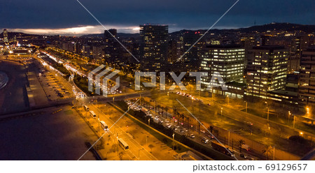 Panoramic view of district of Barcelona with modern apartment buildings Panoramic view of district of Barcelona with modern apartment buildings 69129657