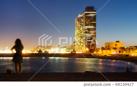 Barceloneta beach in night lights Barceloneta beach in night lights 69130427