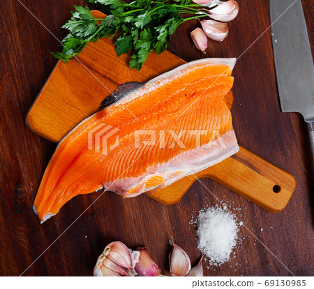 Fresh trout fillet with seasonings Fresh trout fillet with seasonings 69130985