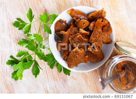 Salad of pickled red pine mushrooms with greens Salad of pickled red pine mushrooms with greens 69131067