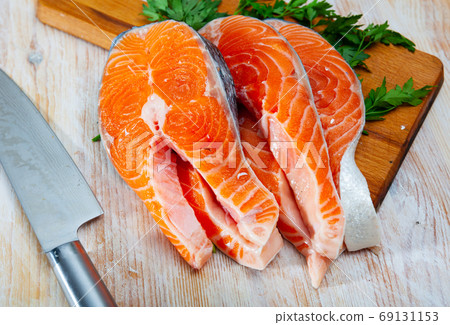 Raw salmon fillet. Healthy food Raw salmon fillet. Healthy food 69131153