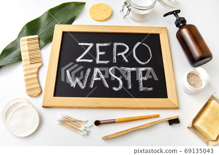 natural cosmetics and chalkboard with zero waste 69135043