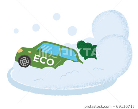 Vector illustration of green eco car suffering from avalanche 69136715