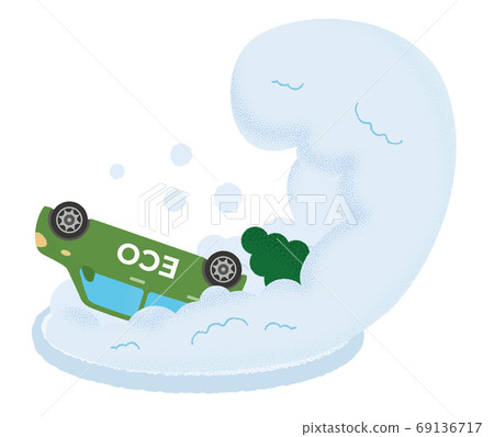 Vector illustration of green eco car suffering from avalanche 69136717