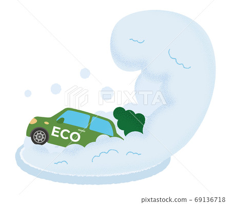 Vector illustration of green eco car suffering from avalanche 69136718